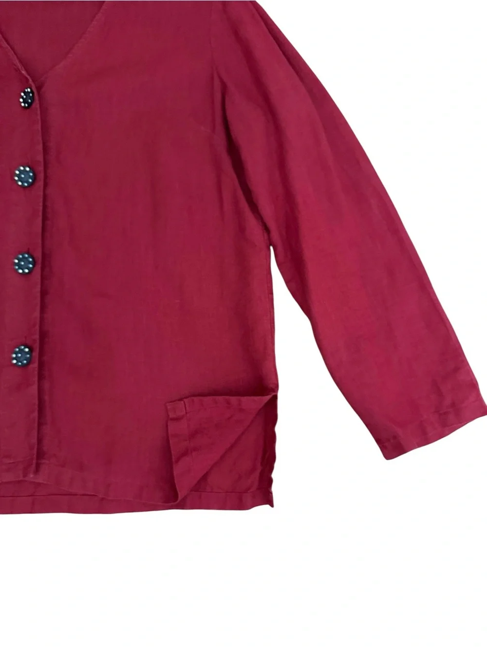 NEIMAN MARCUS 100% Linen Button Front Blouse Size Medium Red V-Neck Long Sleeve - Picture 4 of 11